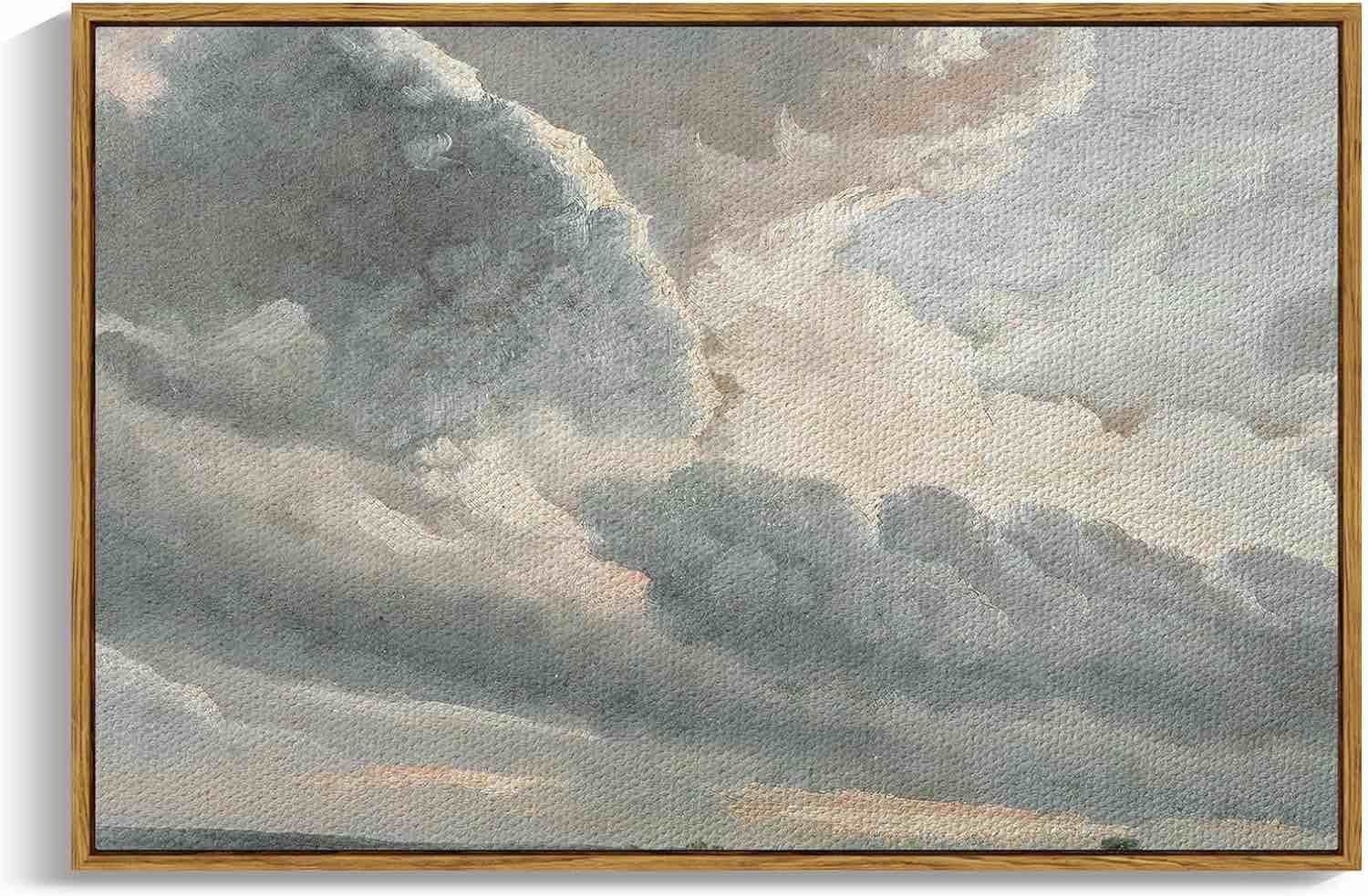 InSimSea Framed Landscape Canvas Wall Art | Study of Clouds Painting Prints Wall Decor | Modern Farmhouse Decor | Rustic Wall Decor for Living Room Bedroom | French Country Decor 24x36inch