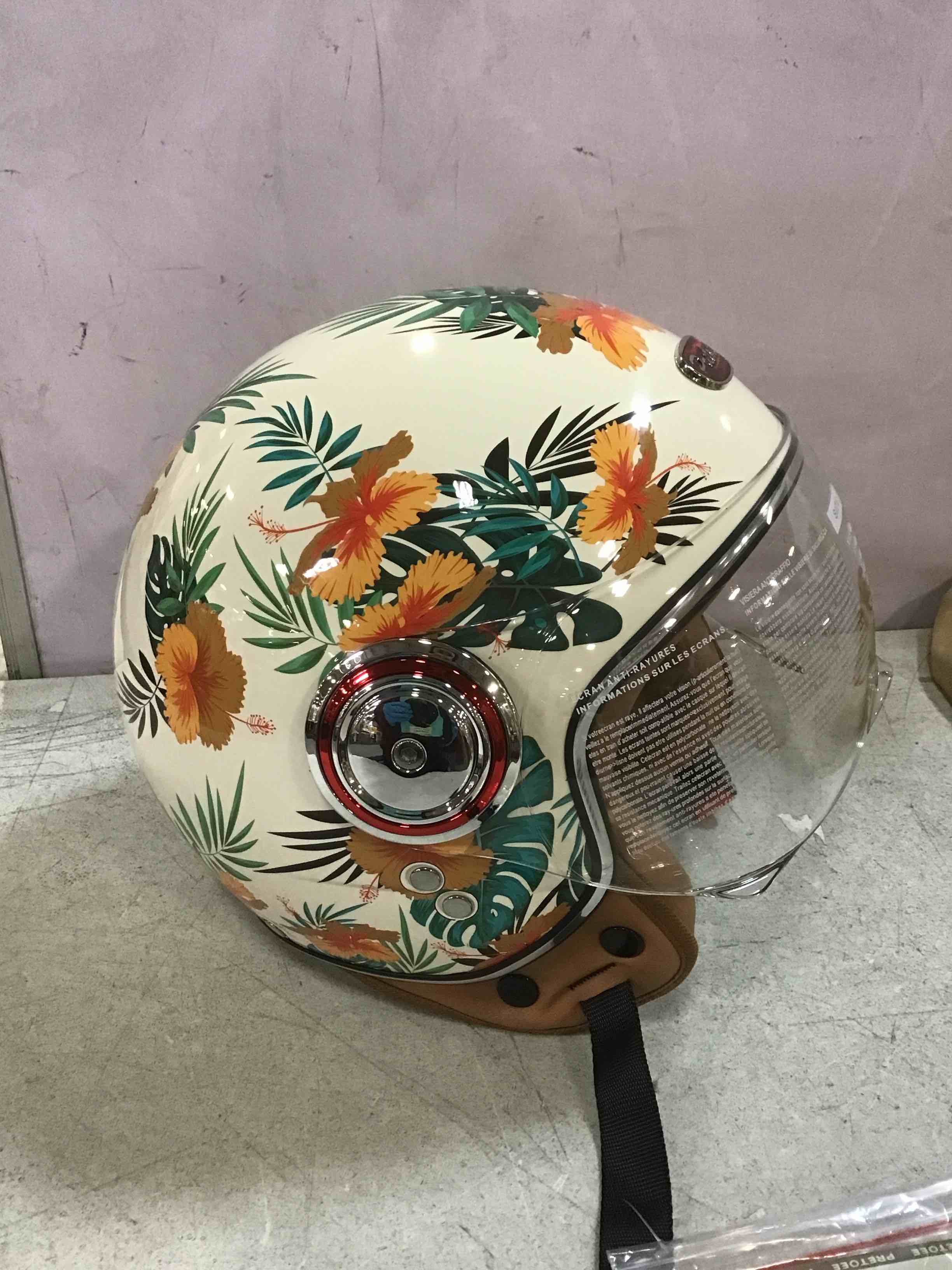Vespa Helmet DOT Approved, Open Face Motorcycle Helmet with Visor, Adults Retro Moped Helmets for Men Women, Vintage Half Face Motorcycle Helmet for Scooter Chopper Cruiser X-Large Yellow Flower