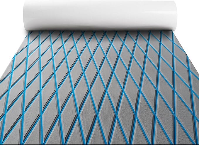 KT GuoMei 102.3" X45.2?Ç¥ Diamond Pattern Sea Deck Self-Adhesive Boat Flooring Eva Foam Decking Marine Non-Slip for Motorboat Fishing Boat Yach (94.5" X 37.7", Light Gray and Blue)