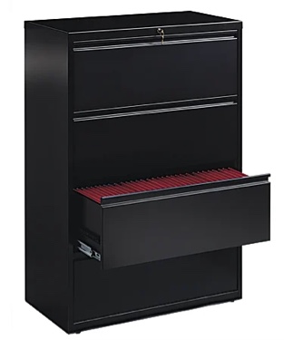 36"W x 18-5/8"D Lateral 4-Drawer File Cabinet, Black