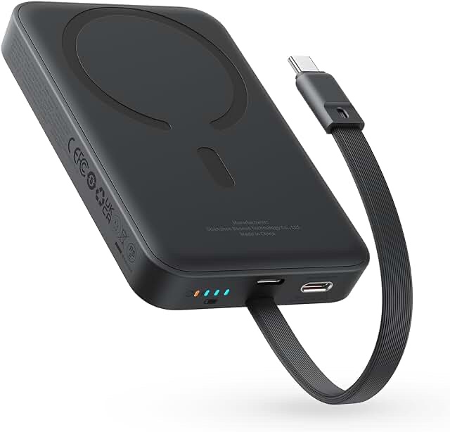 Baseus Wireless Portable Charger Power Bank, 30W PD Fast Charging 10000mAh for Magsafe Battery Pack Built-in USB-C Cable (in&Out), for iPhone 15/15 Plus/15 Pro/15 Pro Max, MacBook, Galaxy, iPad