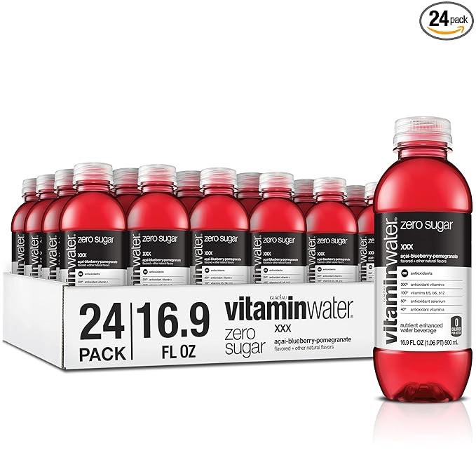 vitaminwater zero xxx, electrolyte enhanced water w/ vitamins, açai-blueberry-pomegranate drinks, 16.9 Fl Oz (Pack of 24)