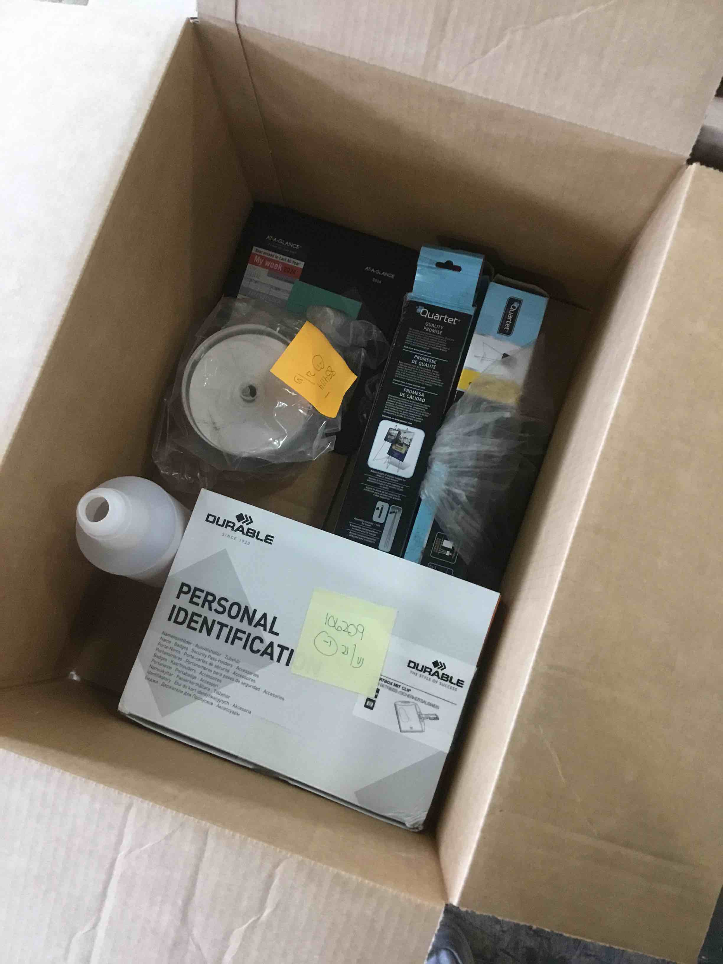 Box of Randomly Assorted Office Supplies