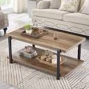 FOLUBAN Industrial Coffee Table with Shelf, Wood and Metal Rustic Cocktail Table for Living Room, Oak 42.1 inch