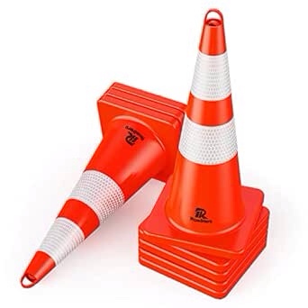 Traffic Cones 28 inch PVC Orange 8 Pack Heavy Duty Black Base Construction with Reflective Collars Fit Parking Lot,Driveway Road Traffic Control Safety Cones