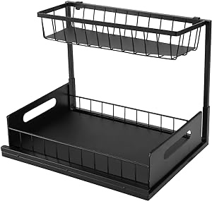 LAMU Larger Under Kitchen Sink Organizers and Storage, Metal Under Sink Organizer Bathroom Cabinet, Undersink Organizers Kitchen, Under Sink Storage and Organization, 13.4W x 16.9D x 15.7H inches