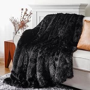 BATTILO HOME Luxury White Faux Fur Throw Blanket, Fluffy Cozy Soft Warm Fur Blanket for Couch, Sofa, Chair, Bed, Plush Fuzzy Fur Throws with Long Pile, 50"x60"(Ivory)