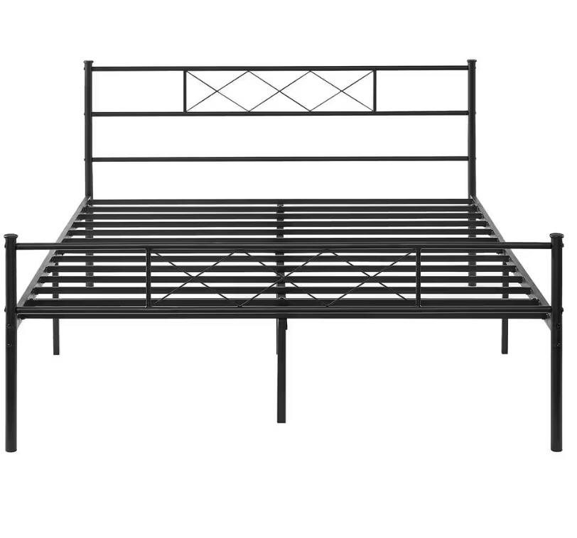 Queen Size Metal Bed Frame 60 in. W Metal Platform Bed Headboard and Footboard Metal Slat Support Black Bed Frames
