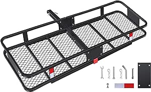 KAIZONPOT 60" x 24" x 6" Trailer Hitch Cargo Carrier Hitch Mount Folding Vehicle Cargo Basket 550lb Capacity Hitch Cargo Racks for Car