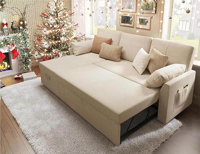 (incomplete) VanAcc Sleeper Sofa, Sofa Bed- 2 in 1 Pull Out Couch Bed with Storage Chaise for Living Room, Beige Chenille Couch