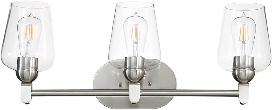 EURON Modern Style 3-Lights Vanity Mirror Light for Bathroom, Wall Sconce for Kitchen & Living Room, Transparent Glass Shades Coating Steel Frame(Exclude Bulb)