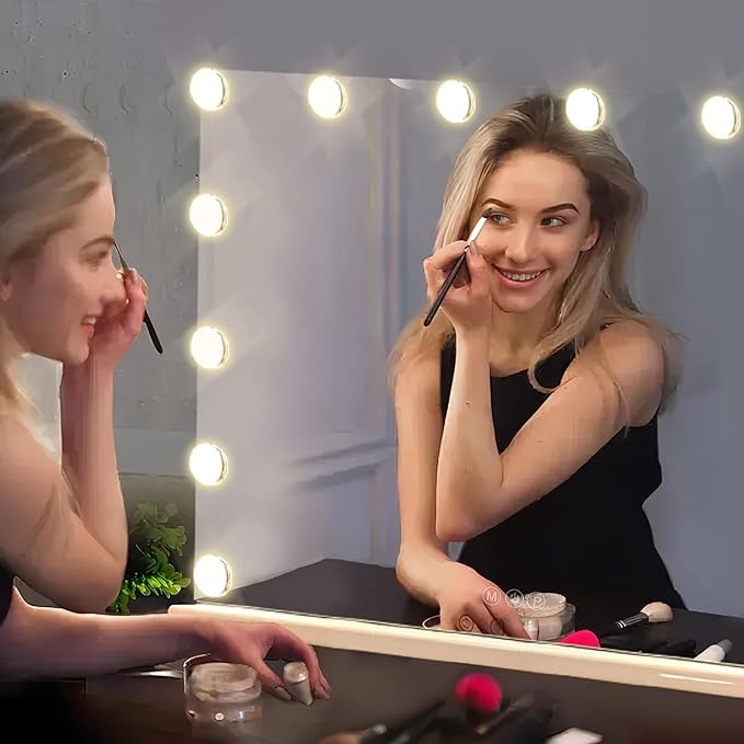 Ratsamee Hollywood Vanity Mirror with Lights, 15 Replaceable Bulbs?3 Color Lights?Make Up Lighted Mirror, Aluminum Metal 