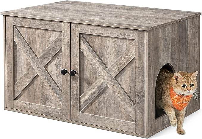 Feandrea Hidden Cat Litter Box Enclosure Litter Box Furniture with Removable Divider Indoor
