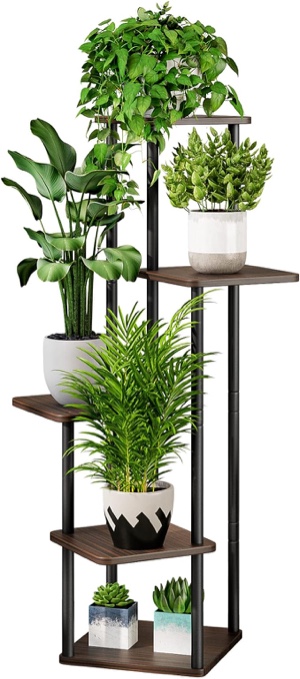 AZERPIAN Plant Stand 5 Tier Indoor Metal Flower Shelf for Multiple Plants Corner Tall Flower Holders for Patio Garden Living Room Balcony Bedroom, Black (Black)