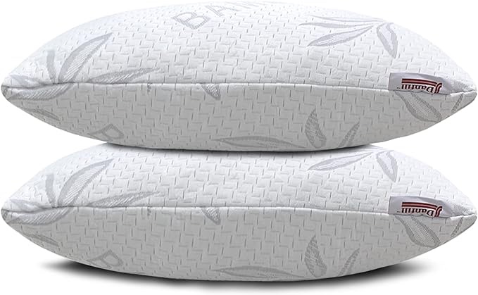 JJDANFILL Bamboo Standard Size Pillows Set of 2 - Washable Bed Pillows for Sleeping for Back, Stomach and Side Sleeper - Firm Luxury Extra Comfy Cooling Shredded Memory Foam Pillows 20*26 in