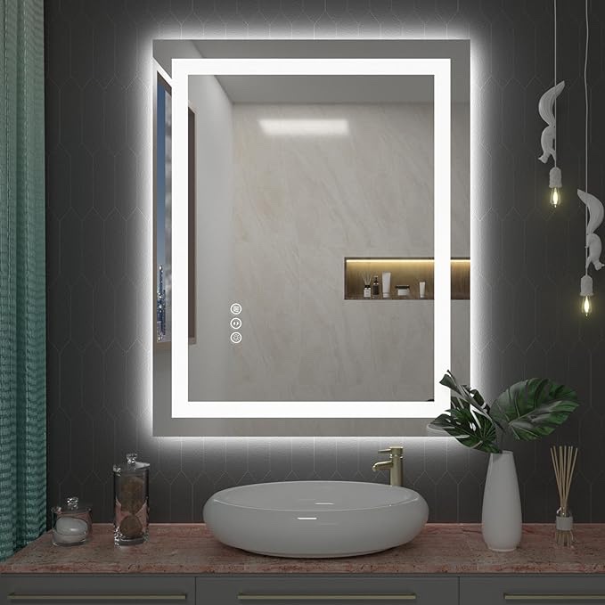 Aevar Super Bright Front & Back Lighted Anti-Fog Bathroom/Vanity Mirror with Tempered Glass & ETL