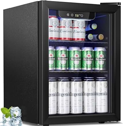 Antarctic Star Beverage Refrigerator Cooler-68 Can 16 Bottle Mini Fridge for Soda Beer Wine Champagne,Glass Door, Drink Dispenser, Knob Control,for Home and Bar,1.7Cu.Ft,Black…