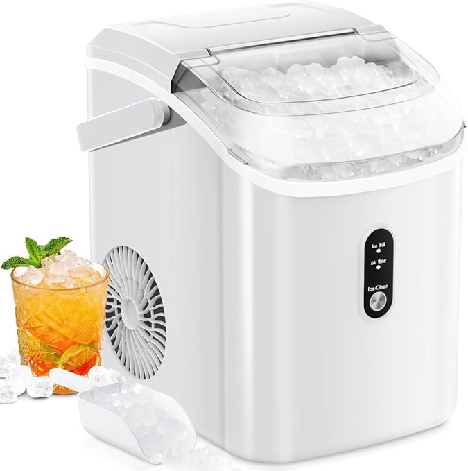 ZAFRO Nugget Ice Maker Countertop Stainless Steel with Handle, Self-Cleaning Ice Machine, 35Lbs per Day, Chewable&Soft Ice Cubes, with Ice Basket/Ice Scoop, Black