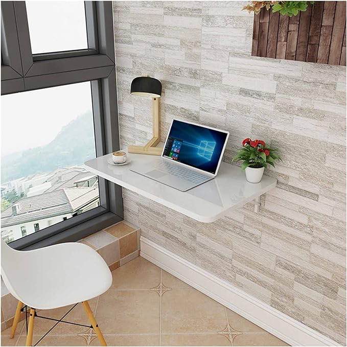 Floating Desk for Garage, Folding Desk Shelf with Metal Bracket Save Space, Wall Desk Fold Down, for Kitchen, Dinner (Color : White, Size : 100x50cm) Brand: WBBML