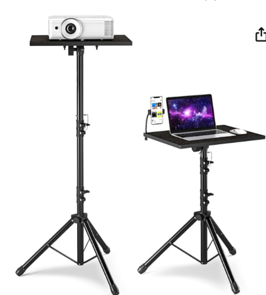 DECOSIS Projector Stand Tripod with Enlarged Tray (20"x16"), Laptop Tripod Stand Adjustable From 22" to 46.5" with Gooseneck Phone Holder for Office, Home, Stage, Studio, DJ Racks, Musical Instruments