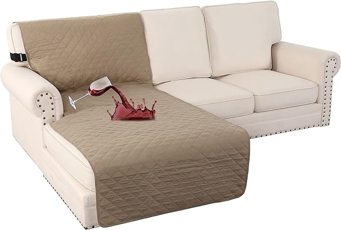 Turquoize 100% Waterproof Chaise Sofa Covers Chaise Lounge L Shape Sofa Protector Chaise Slip Cover Triple Non-Slip Sofa Slipcover for Chaise Sectional Couch Cover for Pets, Kids (Chaise, Khaki)