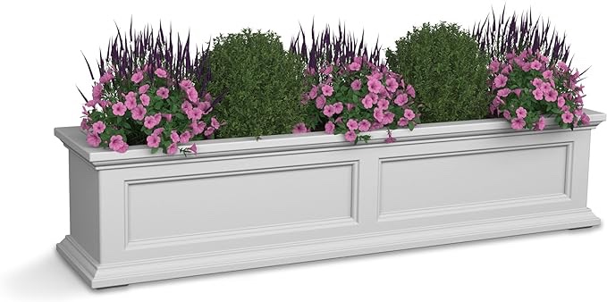 Mayne Yorkshire 5ft Window Box - White - 60in L x 12in W x 10in H - with 1.25 Gallon Built-in Water Reservoir (4825-W)