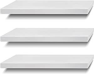 SAUMONIERES Floating Shelves Wall Shelf Solid Wood for Bathroom Bedroom Kitchen Wall Decor Set of 3, White Wall Shelves White 17 Inch-3 shelves