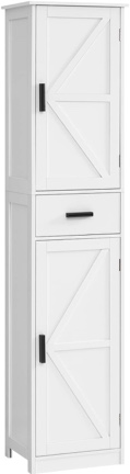 WEENFON Bathroom Storage Cabinet with 2 Doors & 1 Drawer, Tall Bathroom Cabinet with 6 Shelves, Freestanding Linen Tower, for Bathroom, Living Room, Bedroom, Kitchen, White