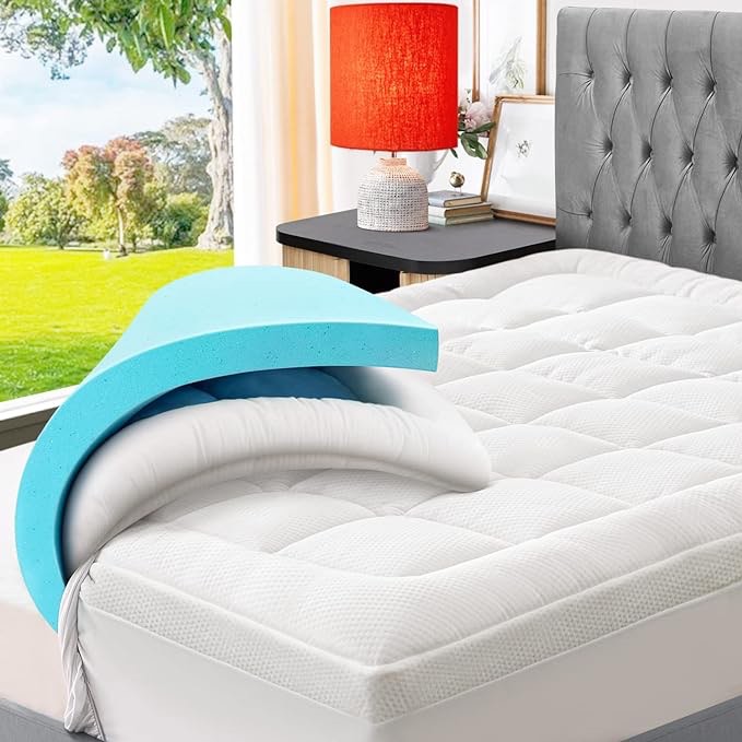 ELEMUSE Dual Layer 3 Inch Memory Foam Mattress Topper Twin, 2 Inch Cooling Gel Memory Foam Plus 1 Inch Pillow Top Cover, Rayon Made from Bamboo Fabric, Comfort Support Back Pain Relief