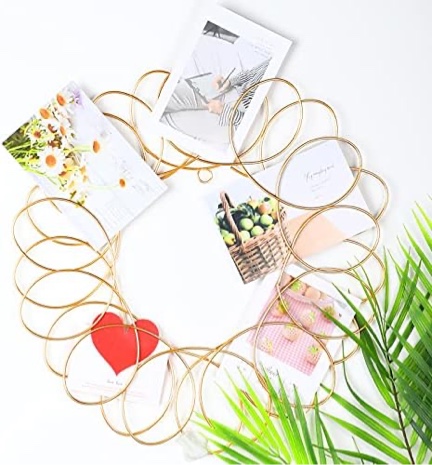 Christmas Gold Metal Wreath Wall Mount Round Metal Christmas Wreath Card Holder for Home Decorations, 16 Inch in Diameter