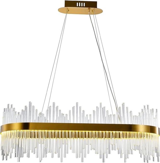 WABON Modern Crystal Chandelier, Luxury LED Pendant Light Fixture, Oval Raindrop Chandelier Adjustable Height for Villa, Hotel, Living Room, Dining Room, Kitchen Island L23.62 inch Gold
