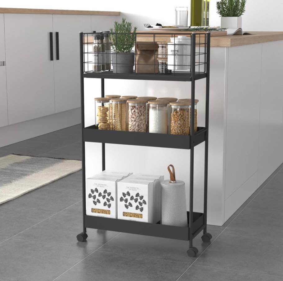 FANSPRO Slim Storage Cart, 3 Tier Metal Utility Cart with Wheels, Mobile Rolling Kitchen Cart Slide Out Narrow Storage Cart for Laundry Room Bathroom Small...