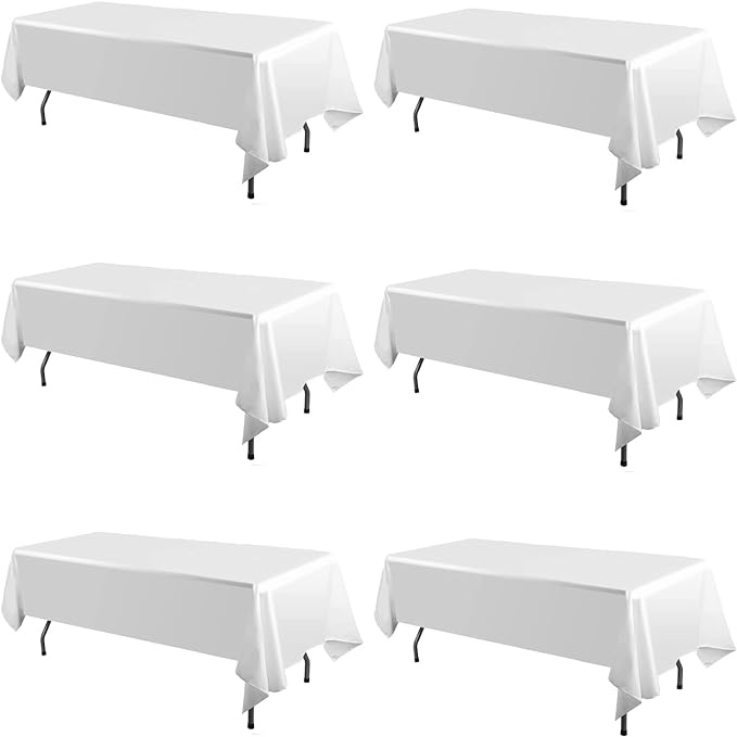 6 Pack White Tablecloths for 8 Foot Rectangle Tables 60 x 126 Inch - 8ft Rectangular Bulk Linen Polyester Fabric Washable Long Table Clothes for Wedding Reception Banquet Party Buffet Restaurant
