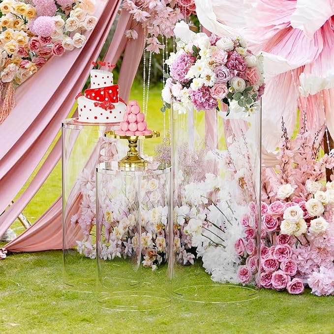 Anmakou Cylinder Pedestal Stands for Party, 3Pcs Large Round Cylinder Tables for Parties Pedestal Display Plinth Pillars Dessert Table for Wedding Party Art Decor 15.7*35.4"(L),14.2*29.5"(M),13*23.6"(S)
