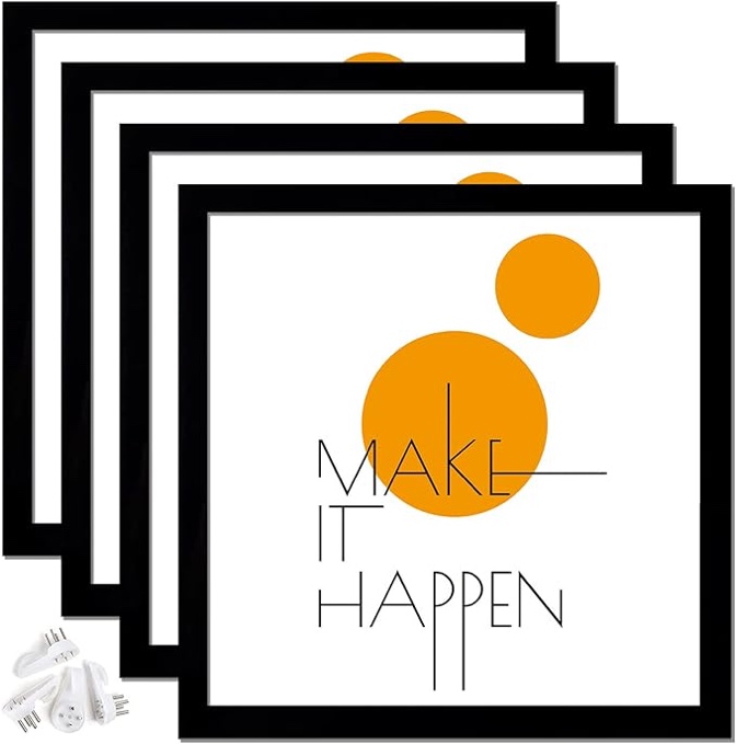 ijuerybai 24x24 Picture Frame Set of 4, Black 24 x 24 Frame High Transparent Wall Gallery Poster Canvas Photo Frames for 24 by 24 inches