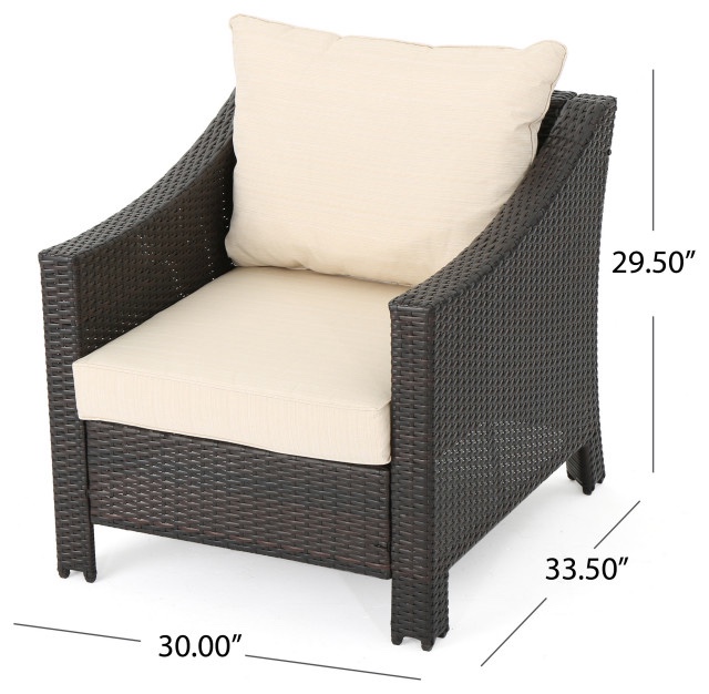 (box 1 /1)GDF Studio Cortez Outdoor Wicker Club Chair, Water Resistant Cushions, Set of 2, Multibrown/Beige
