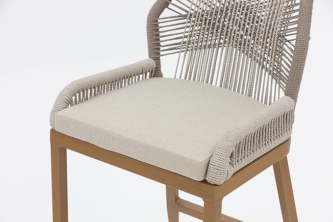 US Furnishing Indoor and Outdoor Waterproof Hand-Crafted Stool, Counter Height Stool Bar High Home Back Dining Chair Comfortable Simple Beautiful (Counter 25), Beige. Brown (7889-cc)