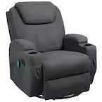 Big and Tall Smoke Gray Power Recliner Swivel and Rocking Chair with Heating and Massage Function