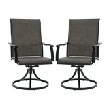 PHI VILLA Set of 2 Patio Swivel Dining Chairs, Outdoor, Metal with Textilene Mesh Fabric, Furniture with Armrest, Black Frame.