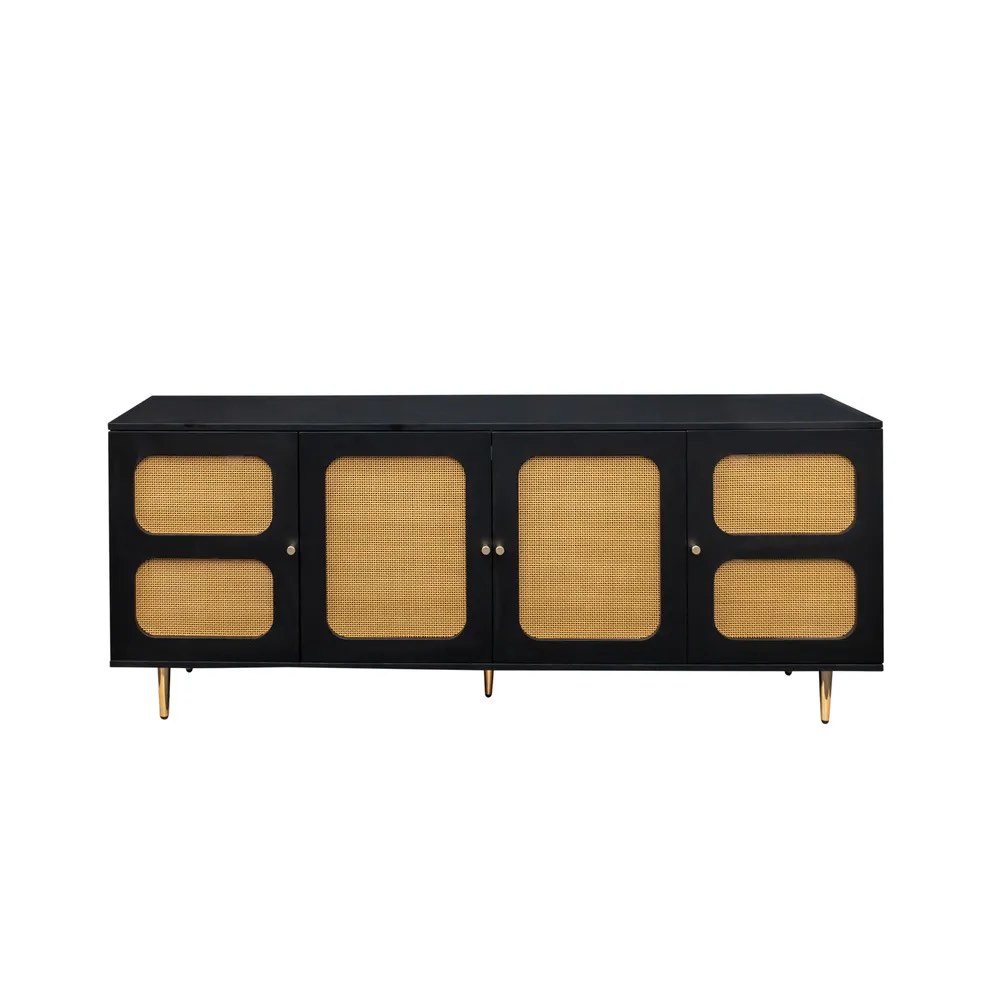 ( incomplete) SMT-TS051B Rattan Sideboard Buffet Cabinet with Adjustable Shelves (Black)