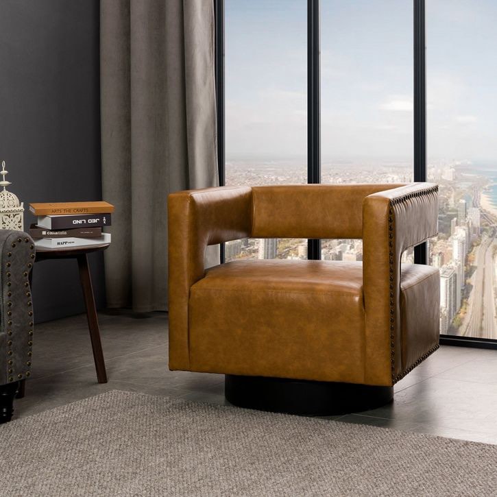 ( Damaged) LUE BONA Carino 360° Beige Modern Swivel Barrel Chair Chenille