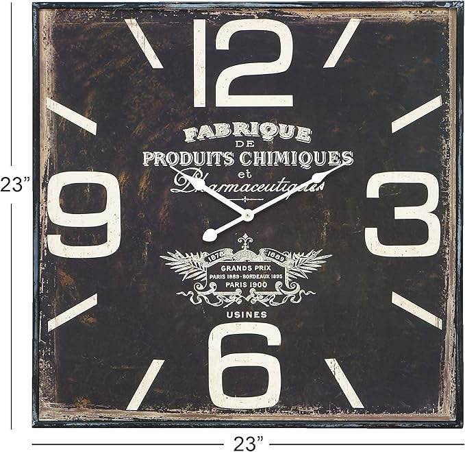 Deco 79 reloj de pared cuadrado de madera Deco 79 Wood Square Wall Clock, 23" x 2" x 23", Black