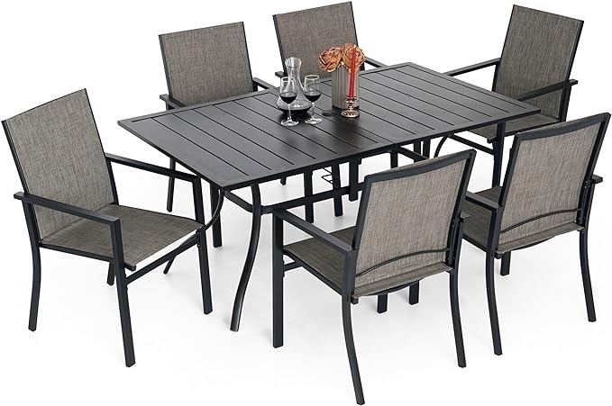 similar ))6 Pieces Outdoor Patio Dining Set for 6 Patio Dining Metal Chairs & 1 Rectangle Outdoor Dining Table with 1.57" Umbrella Hole for Backyard Bistro Outdoor Furniture Garden