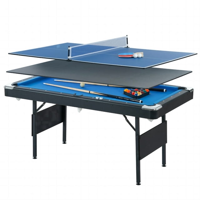 3 in 1 Billiard Table, 65.75" Multi Game Table Includes Billiard Accessories and Tennis Paddles