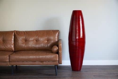 Green Floral Crafts 36-inch Natural Bamboo Cylinder Floor Vase Wooden for Dried Flowers Branches Perfect Spa Office Dining Living Room Entry Way Home Decoration, Mahogany Red