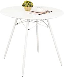White Round Dining Table Round Table Dia 31.5" Wood Top Metal Legs Simple Modern Kitchen Table for 2 to 4 People Small Place Cafe Office Conference