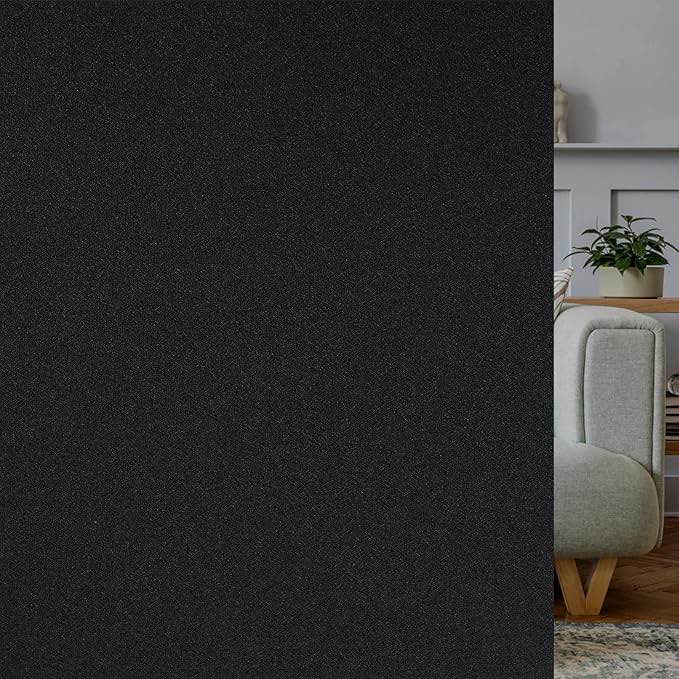 LUTE Blackout Window Film, Sun Light Blocking Frosted Privacy Window Cling for Glass, Darkening Window Tint for Day Sleep, UV Blocking Static Cling Window Cover, 23.6" x 78.7" 23.6" x 78.7" Black