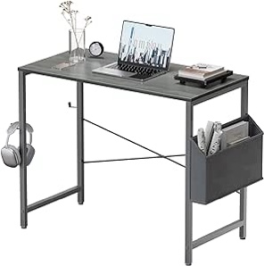 Pamray 32 Inch Small Spaces Computer Desk with Storage Bag Study Table Desk for Bedroom Writing and Work Small Home Office Desk Espresso Gray
