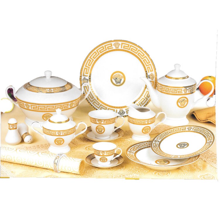Hillary Dolce Vita Greek Key Design 57 Piece Dinnerware Set, Service for 6