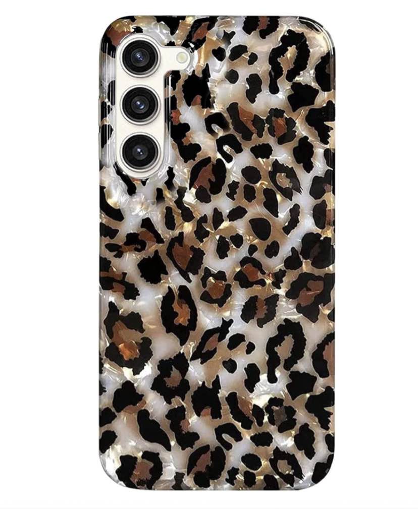 J.west Case for Samsung Galaxy S23 Case 6.1-inch, Luxury Sparkle Translucent Clear Leopard Cheetah Print Pearly Design Soft Silicone Slim TPU Protective Phone Case Cover for Girls Women (Bling)
